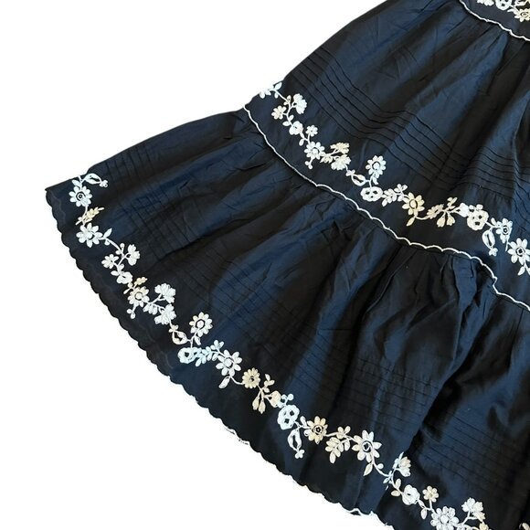 Farm Rio Embroidered Ruffle Maxi Skirt Tiered Cotton Black White Size Medium NWT - Picture 5 of 13